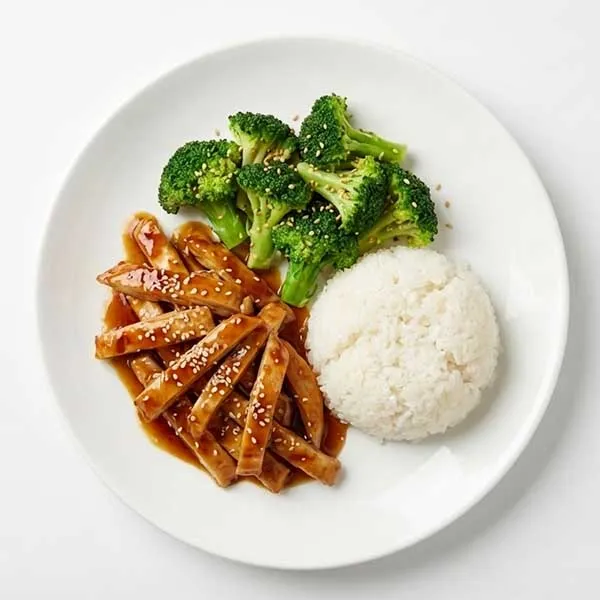 Teriyaki Glazed Chicken with Sesame Broccoli & Sticky Rice